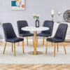 Table and chair set.31.5 Inch Elegant White Marble Pattern Round Dining Table - Suction Molding Annular Texture.Paired With 4 Black PU Chairs with Simple Line Designs On The Backrest.