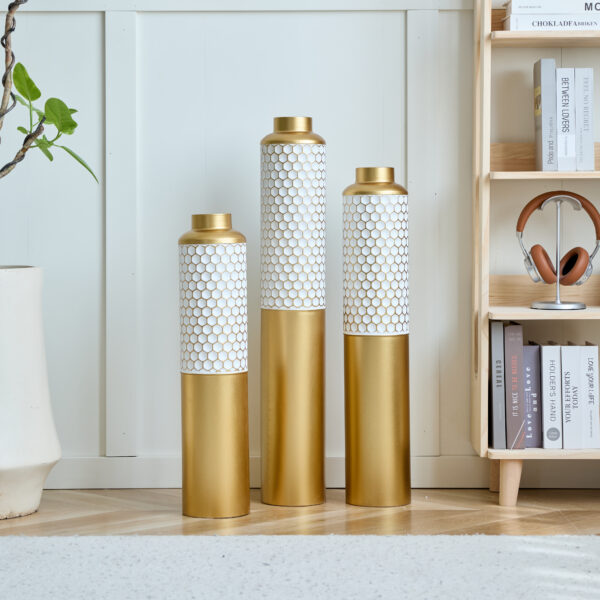 Floor metal vase modern style decoration home droplet shaped white metal vase 3-piece set gorgeous home decoration large glazed metal vase