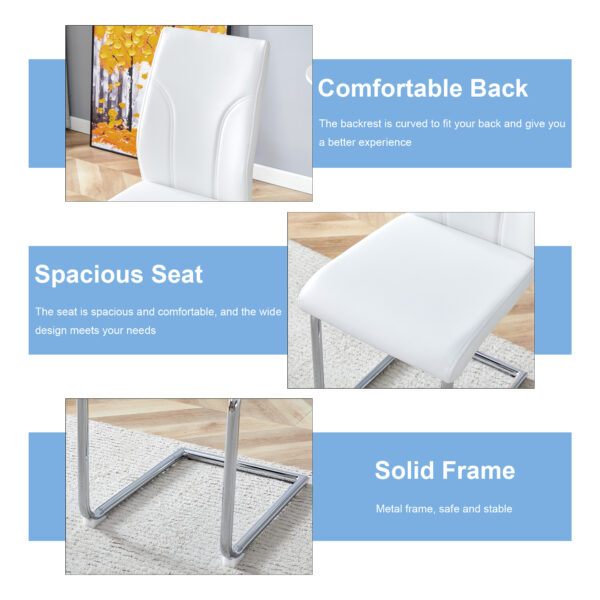 Set of 6 dining chairs, white dining chair set, PU material high backrest seats and sturdy leg chairs, suitable for restaurants, kitchens, living rooms