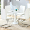 Table and chair set.Hourglass-Shaped Stable Small Round Table -31.9" * 31.9" With 4 Soft and Comfortable White PU Chair With Arched Metal Silver Leg.Create Your Exclusive Low-Key Luxury Space.