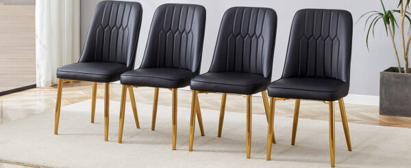111ec7144fba470f8fb62973f074c94a_d442ecf0e33843c7f28e808945ba11f5 4 modern dining chairs, sleek PU leather backrest, and gold metal legs bring a comfortable home experience to the kitchen, bedroom, and office.