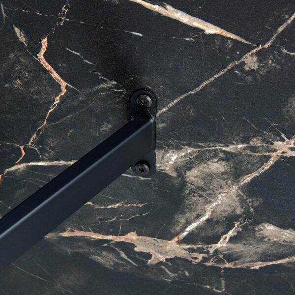 112be442c9354ed4bf72be94021952bf_9aa43f17c915eb0fd5249b3dcf28cecd Table and chair set.Modern Black Marble Pattern MDF Dining Set - 55"x31.4"with 6 Light Gray PU chairs with a vertical stripe design on the backrest.Suitable for kitchen,Dining room,etc