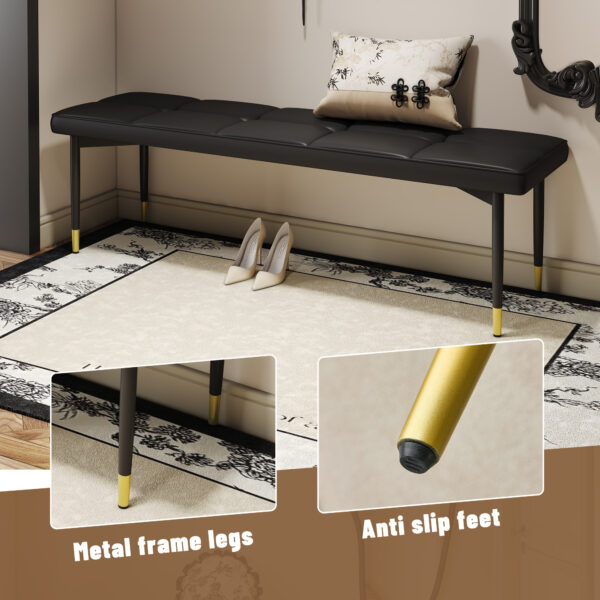 117c90cb1f004ebb8f9f181a8d8b42d5_0a84f76ab91c2e286fde642594d727d5 59*17 Inch Multifunctional Black Shoe Bench - Faux PU Cushion, Sturdy Metal Legs With Gold Accents.Suitable For Bedroom,Fitting room, Storage room, Dining room, and Living room,etc.