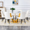 Table and chair set.Luxurious Snow Mountain White Slab Round Dining Table Set - 47"x47" with 6 White PU Chairs.Sintered Stone Tabletop,MDF Table Leg,