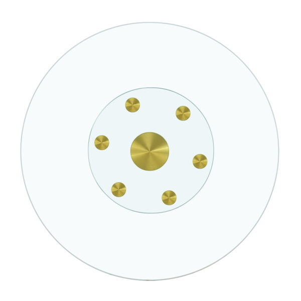 118f753f70894d3c87010c938998a62e_981242f682a7fe81d1819165cb7947ed Double layer rotatable round glass.The rotatable design makes it more convenient to retrieve and place items.The upper glass has a diameter of 30.3 inches, while the lower glass15 inches.