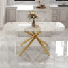 Large modern minimalist rectangular dining table with 0.39 "imitation marble tabletop and golden metal legs, suitable for kitchen, dining room, living room, conference room, and banquet hall 1537