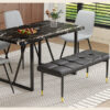 Table and chair set.Modern Black Marble Pattern MDF Dining Table Set - 55"x31.4" with 4 Extended Seat Cushion PU Dining Chairs and 1 Bench,A Choice of Subtle Luxury for Modern Homes.