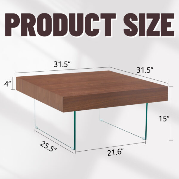 11b55e0f24c04581a398c9902b5d3505_fdde8be7cb6f59a305994e31572a4c53 Walnut Colored Square MDF Coffee Table - 31.5"x31.5" with Tempered Glass Legs.Density Board Sticker,Reinforced Glass Legs.Walnut Colored Texture Sticker.