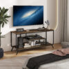 There are installation videos and scene videos. TV socket and LED light - TV stand TV up to 55 ", small unit modern TV console suitable for living room and bedroom, light grey