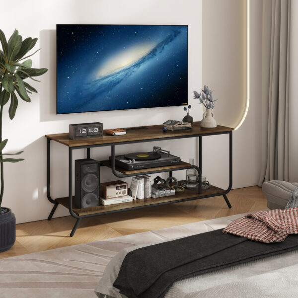 There are installation videos and scene videos. TV socket and LED light - TV stand TV up to 55 ", small unit modern TV console suitable for living room and bedroom, light grey
