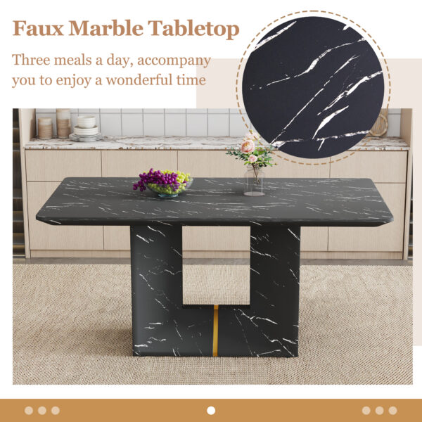 Table and chair set.Black Marble Pattern MDF Dining Table Set - 63"x35.4" with 6 Light Gray Linen Fabric Chairs.Integrated Seat and Backrest,Linen-Cotton Material.Suitable for kitchen,Dining room,etc.