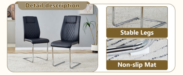 11f669c6f99149c3acc1666706d97d64_c42099264e7fc70ba8a4f9945db65a4c Table and chair set.63*31.4 Inch Luxurious Cold Jade Sintered Stone Dining Table Set - 6 Black High-quality PU Chairs With Arched Silver Metal Legs.Perfect For Dinner Room,Meeting Room,Kitchen,etc.