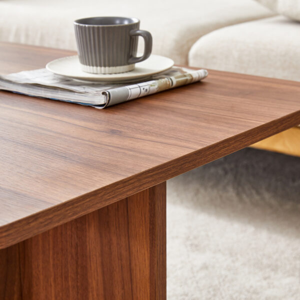 11fa3d2e438548f4a4e0359211212c53_5684901173be74647eb4937f2156a6e4 44.8 Inch Walnut Wood Grain MDF Coffee Table - Modern Luxury, Stable Triangular Support.The coffee table is made of medium density fiberboard material and is suitable for living rooms, bedrooms,etc.