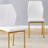 Luxury Simple Chair - Set of 4 White PU Material High Resilience Dining Chair with Metal Gold Leg.The Chair Back Has a Vertical Stripe Design With Smooth And Uniform Lines.