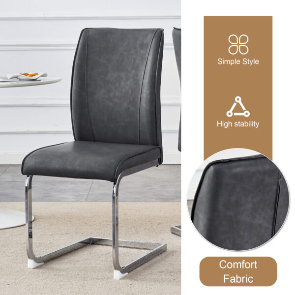12050a688b46451fa6a2338a08c1e8af_200cb3c66560a4357f7964a0aab21692 Table and chair set.Hourglass-Shaped Stable Small Round Table -31.9" * 31.9" With 4 Soft and Comfortable Dark Gray PU Chair With Arched Metal Silver Leg.Create Your Exclusive Low-Key Luxury Space.