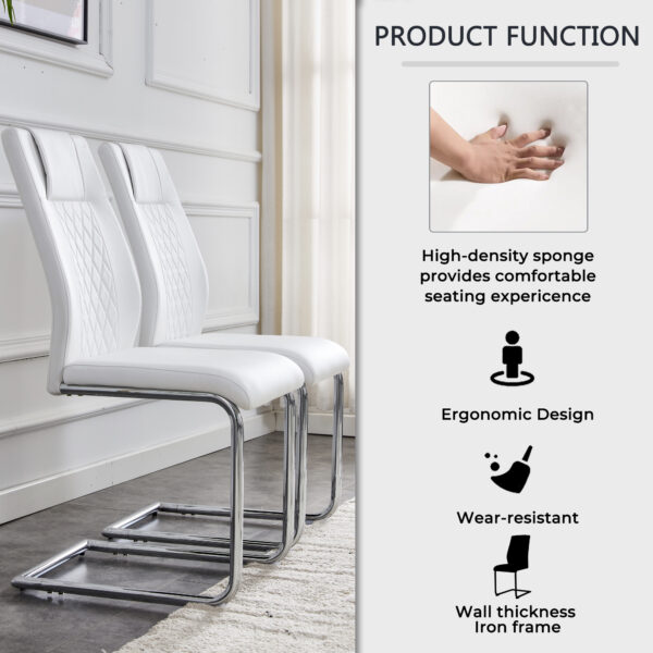 Modern Dining Chairs with Faux Leather Padded Seat Dining Living Room Chairs Upholstered Chair with Metal Legs Design for Kitchen, Living, Bedroom, Dining Room Side Chairs Set of 6 (White+PU )C-001
