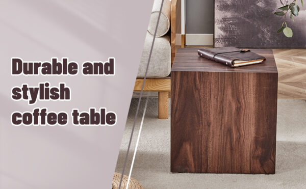 120df304b33c48c7af42fd9c7dea99ba_8c0ed0b90ecc618202cd05e176351ba2 16*16*16 Inch Walnut Wood Grain MDF Coffee Table - Luxurious Design, Perfect Living Room Accent.Cube fashion texture design coffee table, suitable for various situations and scenes.