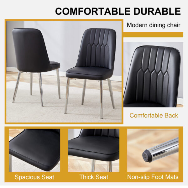 1241021def8e496da11ebbfdab94be7d_1af322aee37f6d8a9cb688b81a473f61 2 modern dining chairs, smooth PU leather backrest and silver-toned metal legs for a comfortable home experience for kitchens, bedrooms and offices.