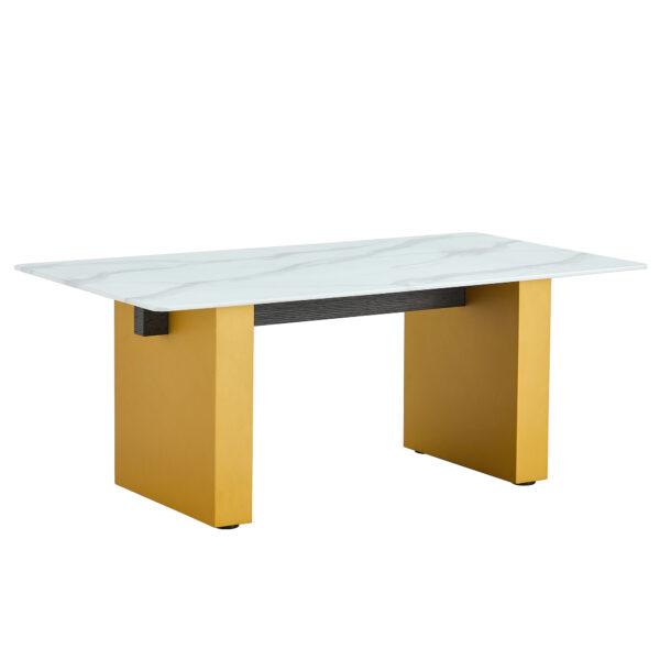124681baaf2a4777b751b2cdccd5dd40_ad47faf90f4b72d98c3580a7e3ce3ca3 Modern minimalist Tempered glass with sticker desktop coffee table and dining table, paired with golden MDF decorative columns. Computer desk. Game table. CT-1546