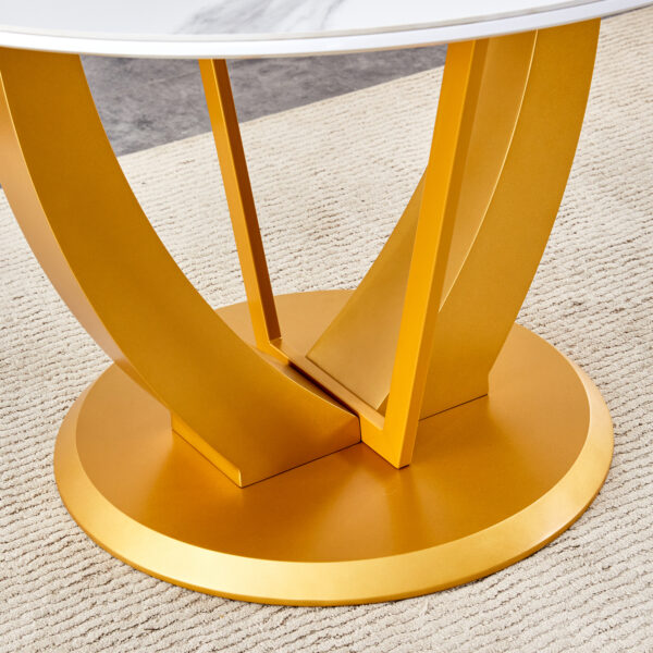 1256ad7aacf541a88c7f3711f6f6436f_89b1c019d8ef52b01623cf8e5b59d61a Table and chair set.Luxurious Snow Mountain White Slab Round Dining Table Set - 47"x47" with 6 White PU Chairs.Sintered Stone Tabletop,MDF Table Leg,