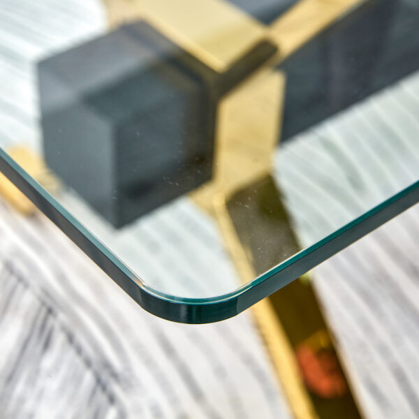 1266fd4c4adc48aa84565b59ac2b5318_51fe12130cabdd1a7c41de93c5ea6525 Dining table. Modern tempered glass dining table. Large modern office desk with gold metal legs and MDF crossbars, suitable for home and office use. Kitchen .71 ''x35.4''x30 '' 1105