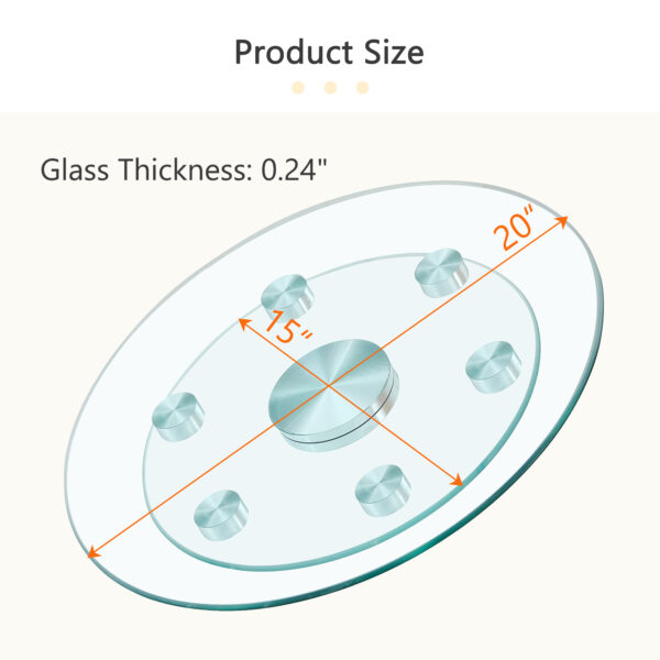 129e7b1604bc4fd19d409d8054610a06_f4de6c669a727bb4d3cc78be458b35c0 Double layer rotatable round glass.The rotatable design makes it more convenient to retrieve and place items.The upper glass has a diameter of 20 inches, while the lower glass15 inches.