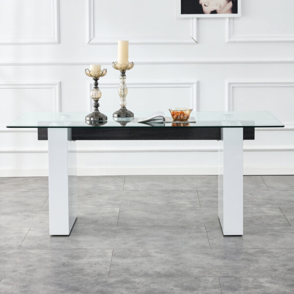 12b6c176948a44b7bc9e4dc89cfd2ce7_a2856347584623ddca09cecdff9dce91 Large modern rectangular table with 0.4 inch patterned tabletop and large MDF table legs, suitable for kitchen, dining room, and living room 71 "* 35.4" * 30 "
