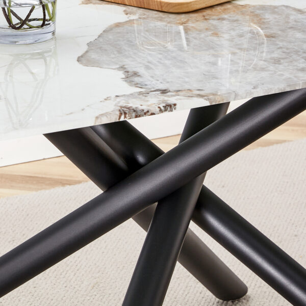 12c5d88814944fd0bb590d336a317cac_20230613_61b9eb1423d7fb10d0abb583012e9b41 Large rectangular imitation marble dining table, 6-8 seats, 0.39 "black artificial marble countertop, smooth chrome legs, Sleek Chrome Legs. Perfect for Kitchen, Dining, Living, Meeting, Banquet 1537