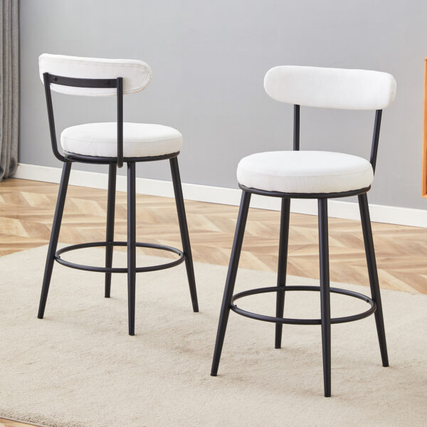 Fashionable and Comfortable - Two Sets of Ergonomic High Legged Bar Chairs,With White Fabric Cushions And a Total Height Of 35.5 Inches.Black And White Classic Color Scheme, Fashionable And Versatile.