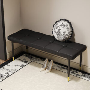 47*16 Inch Multifunctional Black Shoe Bench - Faux PU Cushion, Sturdy Metal Legs With Gold Accents.Suitable For Bedroom,Fitting room, Storage room, Dining room, and Living room,etc.