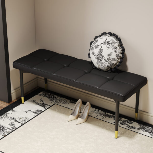 12c85650180846acb2a55aa872981b11_ec40bc052041595955f222754ac41d58 47*16 Inch Multifunctional Black Shoe Bench - Faux PU Cushion, Sturdy Metal Legs With Gold Accents.Suitable For Bedroom,Fitting room, Storage room, Dining room, and Living room,etc.