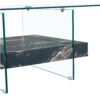 31.4 Inch Modern Two-Tier Square Coffee Table - An Elegant Combination of Clear Glass and Black Marble Pattern Sticker.It can be used as a coffee table,a side table or a display stand.