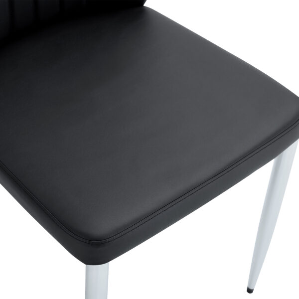 13021ec20c6d4f79879e519c50d736c5_04f834ff1aa1a6229517982c51456061 Set of Four Black PU Comfort Dining Chairs (17.7"x25").Dining chair with extended backrest,BLACK PU,Silver metal legs,Suitable for various places such as family restaurants, hotels, coffee shops,etc.