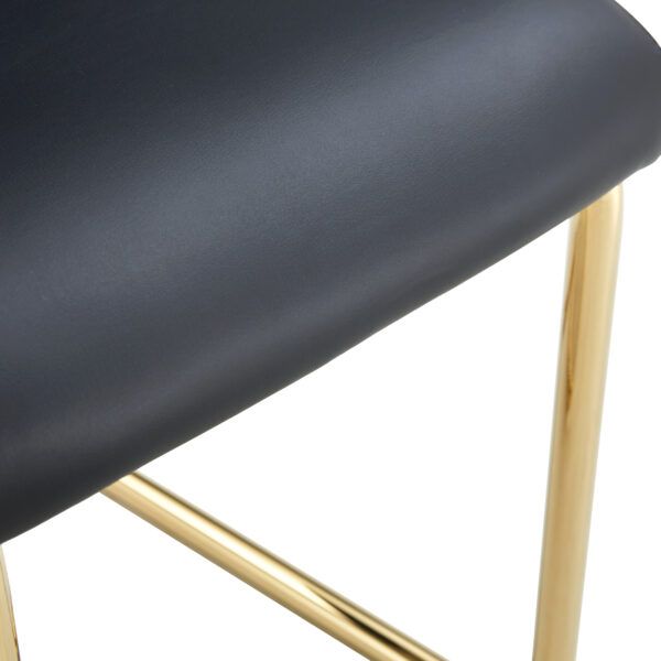 13129fb8b7b44d92b89302a15a4899eb_c2044d95f01eae33977d551e6d2c914e Table and chair set.71 * 35.4 inch rectangular dining table.Tempered Glass Tabletop,Golden 7-shaped Metal Table Legs.Paried With 8 Black High-quality PU Chairs With Arched Metal Legs.W1151S03301
