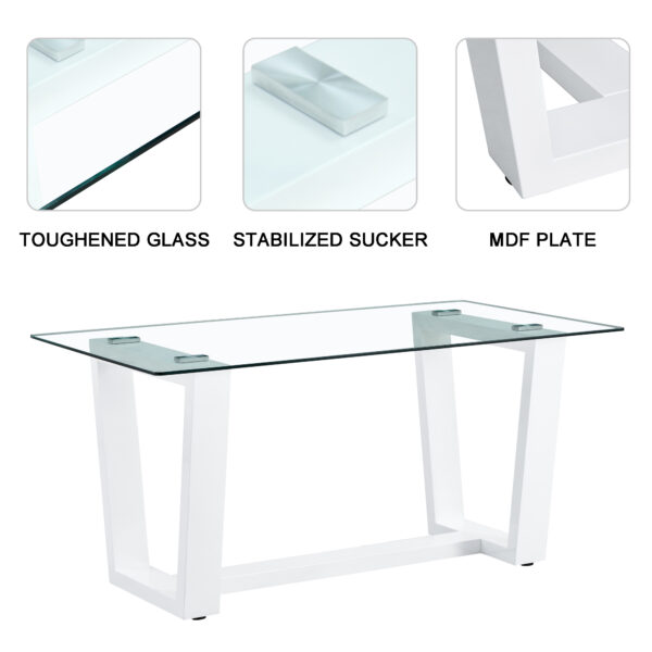 Glass Dining Table Large Modern Minimalist Rectangular for 6-8 with 0.4" Tempered Glass Tabletop and white MDF Trapezoid Bracket,For Kitchen Dining Living Meeting Room Banquet Hall F-1550