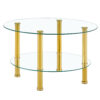 Contemporary Minimalist Double Layer Tempered Glass Coffee Table - 27.5" Top and 23.6" Bottom.Reinforced Glass Tabletop,Stainless Steel Gold Plated Legs.