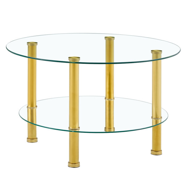 136ee861145f4808bc1315281b8d8b77_35df43db0d9b8b107cd3115652c8803d Contemporary Minimalist Double Layer Tempered Glass Coffee Table - 27.5" Top and 23.6" Bottom.Reinforced Glass Tabletop,Stainless Steel Gold Plated Legs.