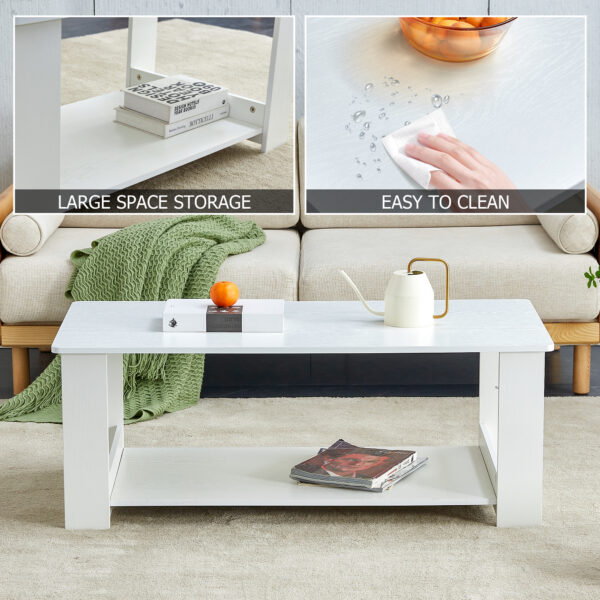 1380273c8e454176872289a8613624ba_20240206_8bae3a8cb41cb991de1fb2be69bff2d9 A modern and practical white coffee table and coffee table. The double layered coffee table is made of MDF material,. Suitable for living room, bedroom, and study.43.3"*21.6"*16.5" CT-16