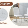 Table and chair set.63"x31.5x30" Luxurious Snow Mountain Patterned Sintered Stone Table with Silver Stainless Steel Butterfly Legs.Paried With 6 White High-quality PU Chairs With Arched Metal Legs.