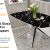 Large modern minimalist rectangular dining table with 0.39 "imitation marble black tabletop and silver metal legs, suitable for kitchen, dining room, living room, conference room.W1151S00985