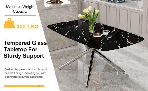 139a7e3a651b44b5a38f0f1d8931dadb_0f33527561bc87a7210135fbd19924ff Large modern minimalist rectangular dining table with 0.39 "imitation marble black tabletop and silver metal legs, suitable for kitchen, dining room, living room, conference room.W1151S00985