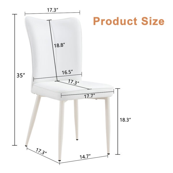 Modern minimalist dining chair, white PU leather curved back and seat cushion, white metal chair legs, suitable for dining room, bedroom, living room. A set of four chairs. 008