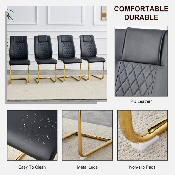 141ad174783b42f18e80c45fddb8e85d_20230904_2a430c88b652c304741404588c122777 Modern dining chairs with faux leather padded seats, dining room chairs, gold metal leg upholstered chairs, suitable for kitchens, living rooms, bedrooms, and offices, set of 6 (black+PU leather)C-001