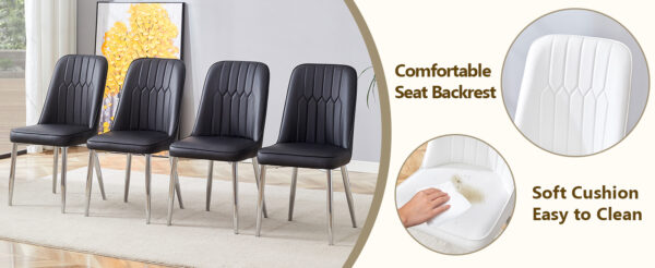 1425d6243e254d3d9d131cdd4e31148c_626ab5497e1e069048343c502364003c Table and chair set.63*31.4 Inch Luxurious Cold Jade Sintered Stone Dining Table Set - 6 Black Chairs With Silver Metal Legs.Modern Light Luxury.Perfect For Dinner Room,Meeting Room,Kitchen,etc.