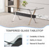 Dining table. Modern tempered glass dining table. Large modern office desk with silver plated metal legs and black MDF crossbars, suitable for both home and office use. Kitchen. 71 ''x35.4''x30 ''