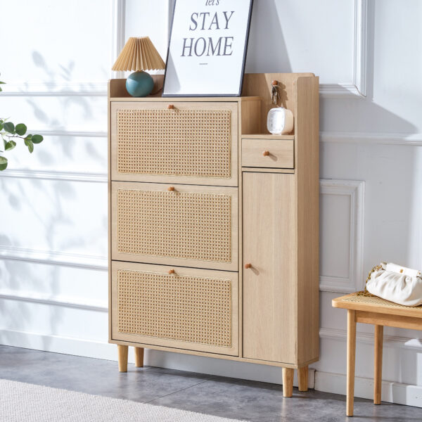 Modern minimalist storage cabinet, Japanese rattan shoe cabinet, bed top cabinet, small home furniture. Suitable for corridors and living rooms.    W115170127