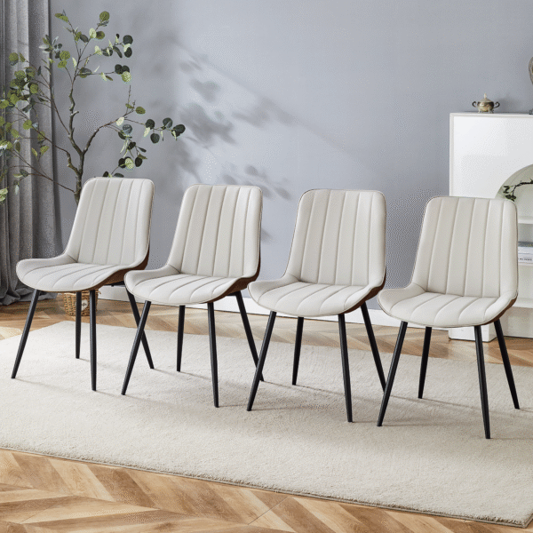 1470a8a4391249029364654228921d15_1ceacc3621b71e5975fd0d9031623513 Extended Seat Cushion PU Dining Chair Set - Four Pieces.Smooth line design,Integral metal leg structure,Can integrate well into various modern home decoration styles.Gray and Brown Splicing Colors.