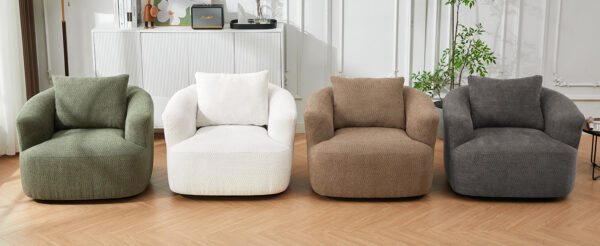 360° Swivel Chair, 38.2" Accent Chair Sofa, Upholstered Swivel Barrel Sofa Chair with a Throw Pillow for Living Room, Bedroom, Office and Hotel, Grey