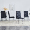 4 piece set of black armless dining chairs brings a touch of elegance and mystery to the dining area with its deep black tone,The grid and buckle design of the back add a vintage yet fashionable touch