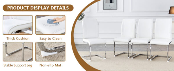1558a124f9bd4eadabfbeb8dbcf3c7de_514b2df894875e169437a01ba2889d07 Table and chair set.63"*35.4" White Imitation Marble Pattern MDF Dining Table Set - 4 Soft and Comfortable White PU Chair With Arched Metal Silver Leg.Create Your Exclusive Low-Key Luxury Space.